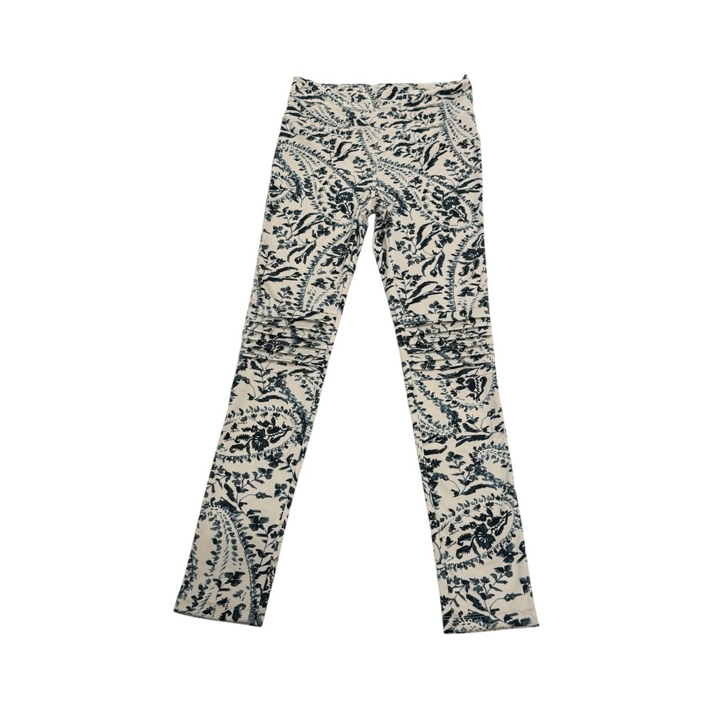 Free People Women's Leggings Indigo White Floral Pants‎ Pleated Size Small Boho